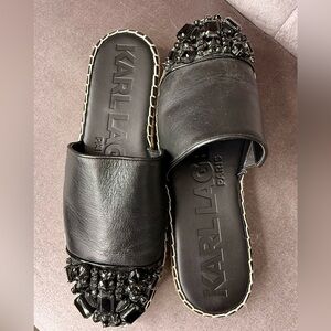 Karl Lagerfeld Black Embellished Clogs